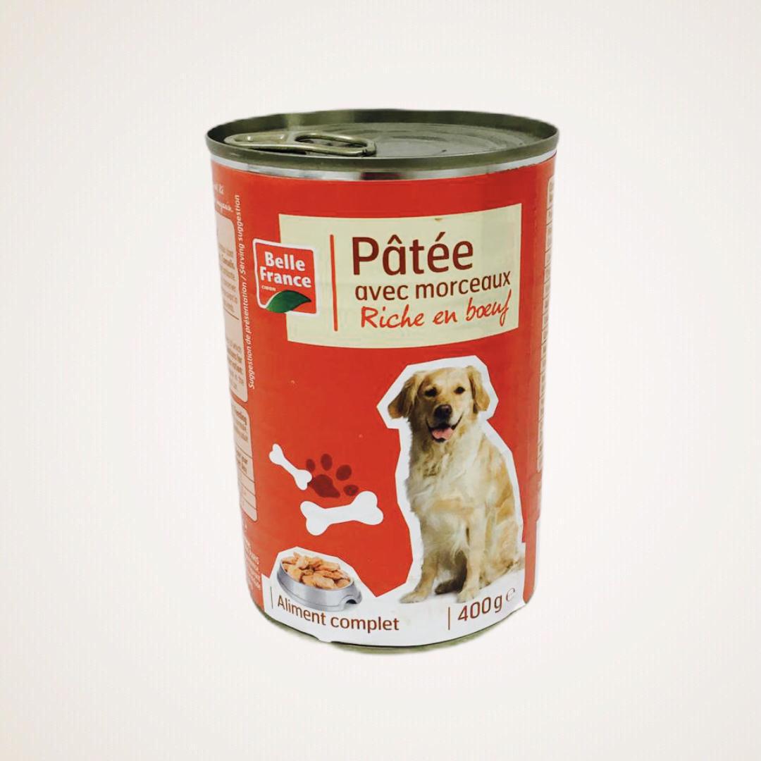 Pâtée pour chien avec morceaux riche en bœuf BF 400g