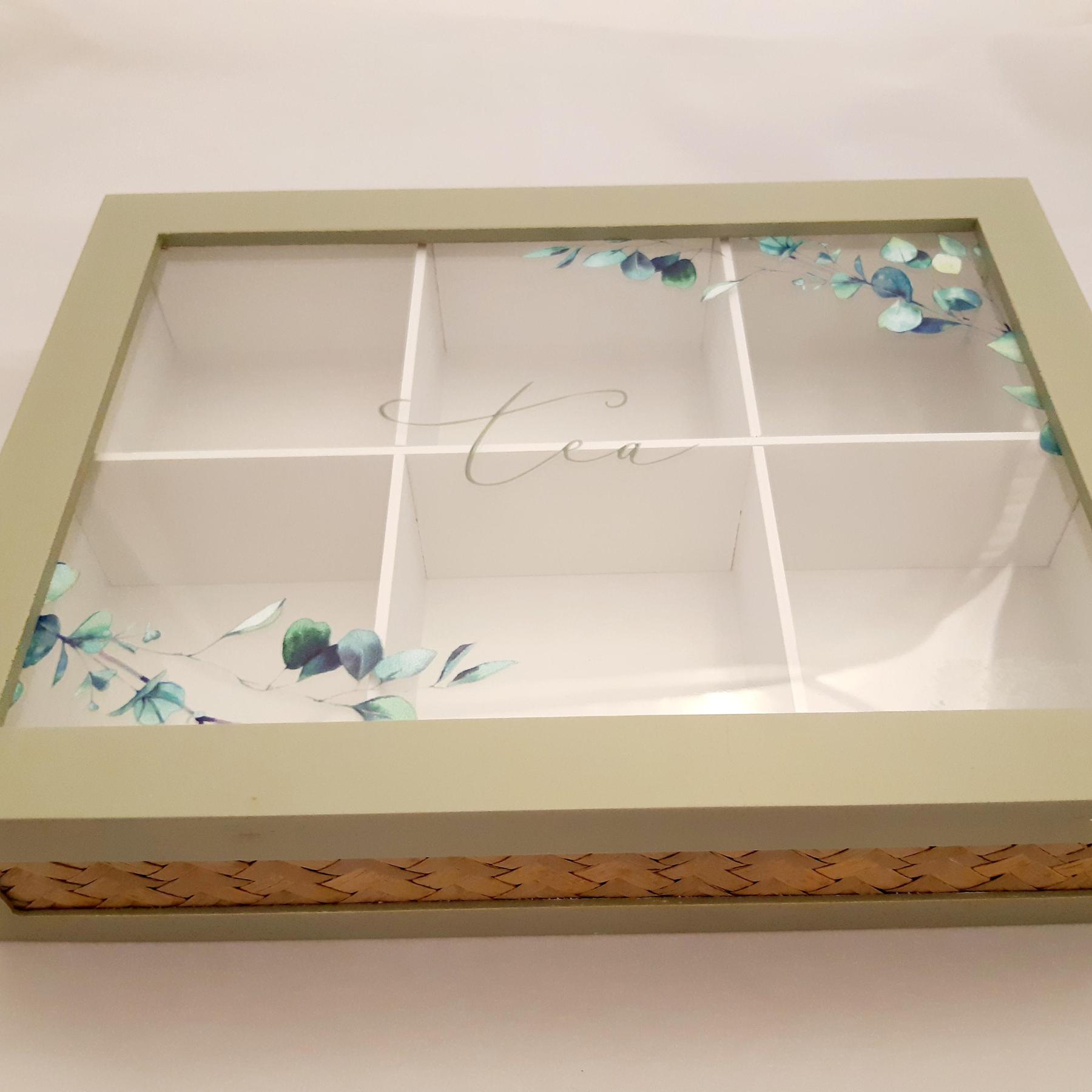 Wooden World Scatola Porta Tè In Legno – 6 Scomparti, 22x16x8cm, In Legno Di Pino, Ideale Per Decoupage