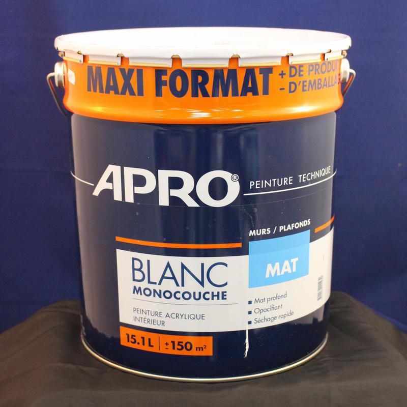 Peinture APRO acrylique blanche monocouche satin 15 litres