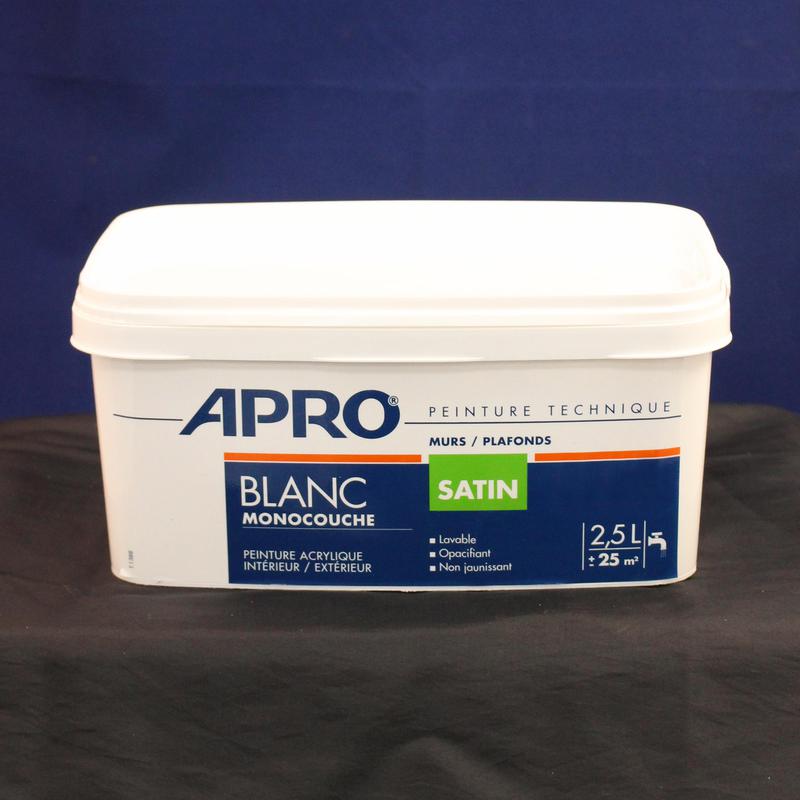 Peinture APRO acrylique blanche monocouche satin 15 litres